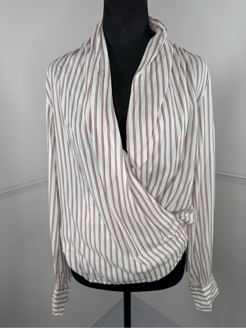 Swildens Paris Striped Wrap Blouse 100% Modal Long Sleeve Size 36